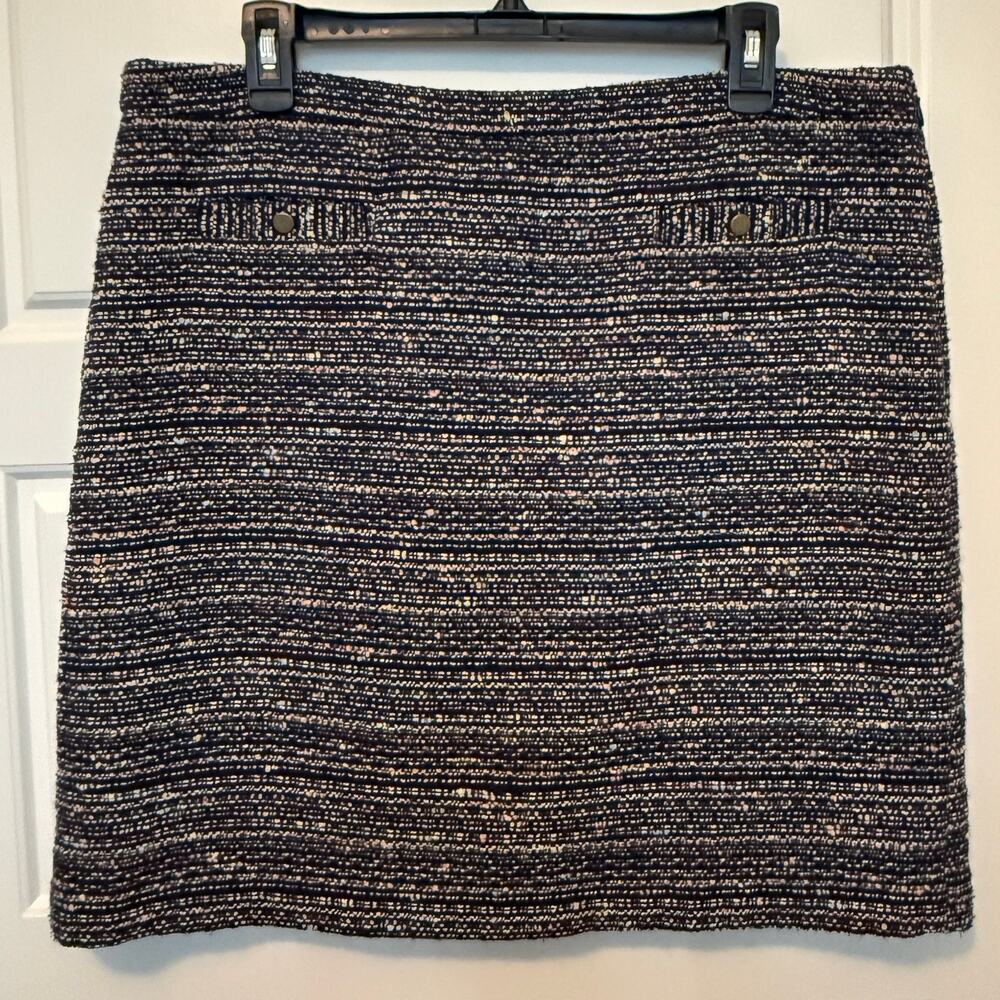 Loft Boucle Tweed Skirt Blue Multicolor Size 14